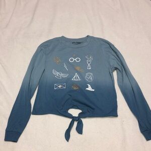 Harry Potter Graphic Tee Long Sleeve Tie Front Blue Ombre‎ Size S